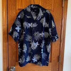 Men's Izod Golf Silk Blue Floral Short Sleeve Button-Up Shirt L Resort Cruise
